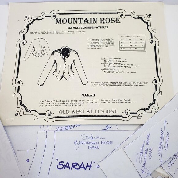 Mountain Rose Other - Mountain Rose Sarah Old West Clothing Patterns Sizes 14 16 18 Paper Vintage